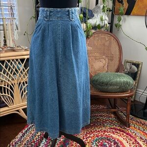 Vintage 90s/Y2K Eddie Bauer Side Button Denim Jean Midi Skirt